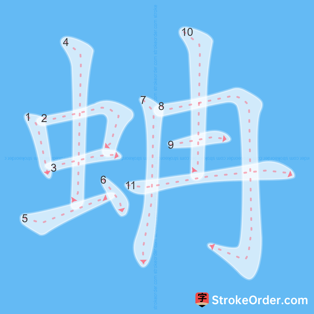 Standard stroke order for the Chinese character 蚺