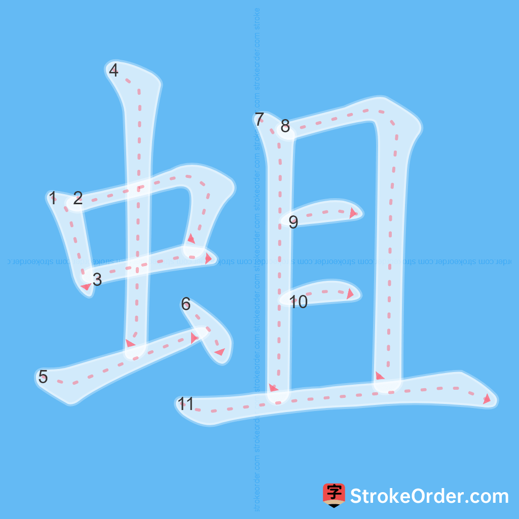 Standard stroke order for the Chinese character 蛆