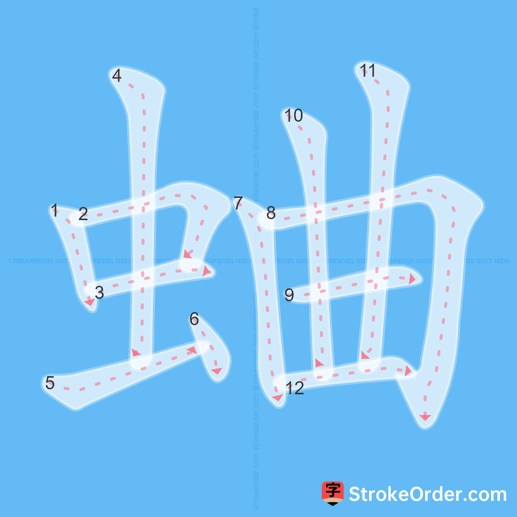 Standard stroke order for the Chinese character 蛐