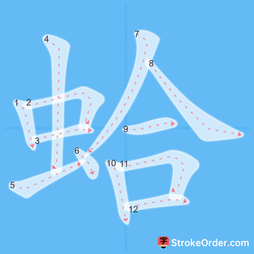 Standard stroke order for the Chinese character 蛤