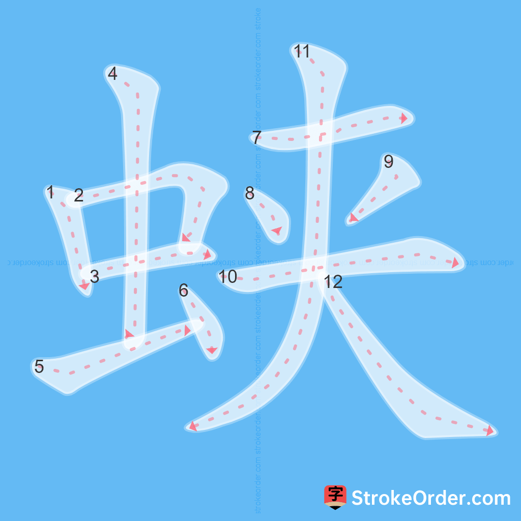 Standard stroke order for the Chinese character 蛱