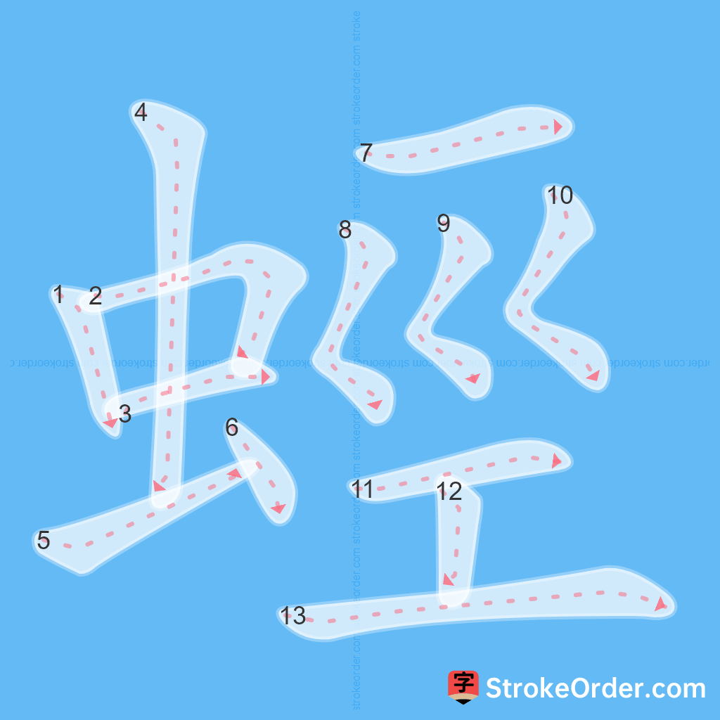 Standard stroke order for the Chinese character 蛵