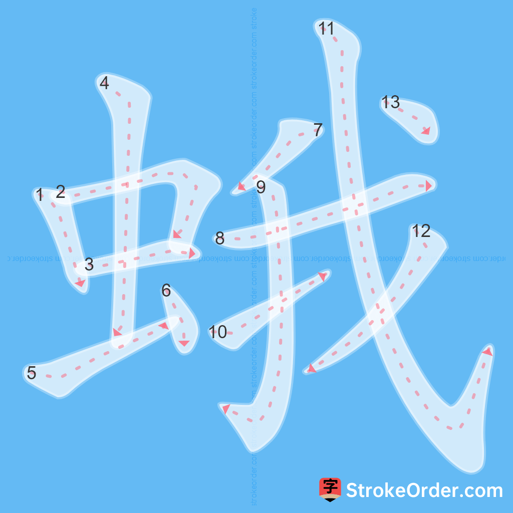 Standard stroke order for the Chinese character 蛾
