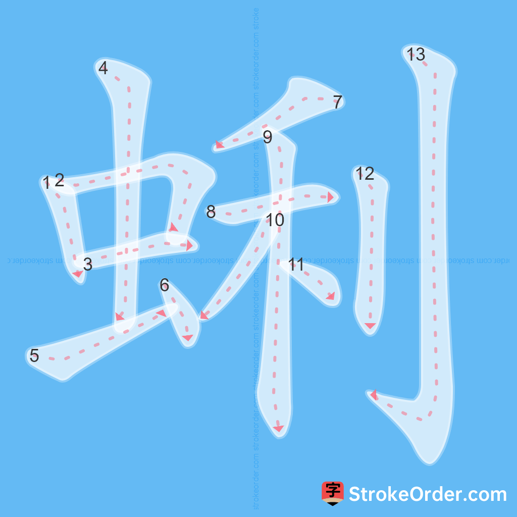 Standard stroke order for the Chinese character 蜊