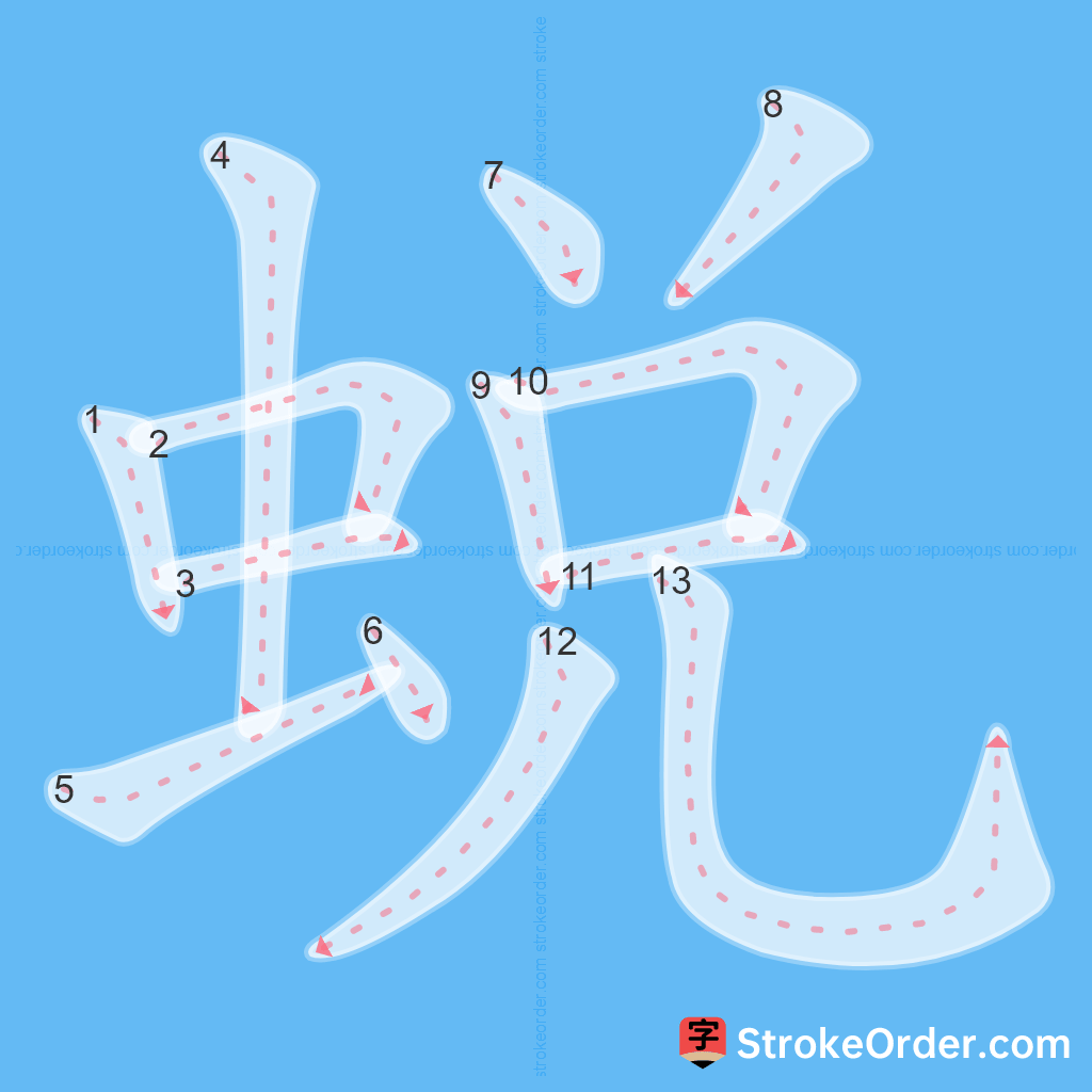 Standard stroke order for the Chinese character 蜕