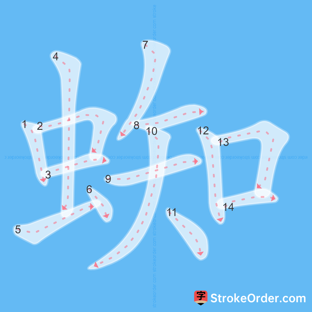 Standard stroke order for the Chinese character 蜘