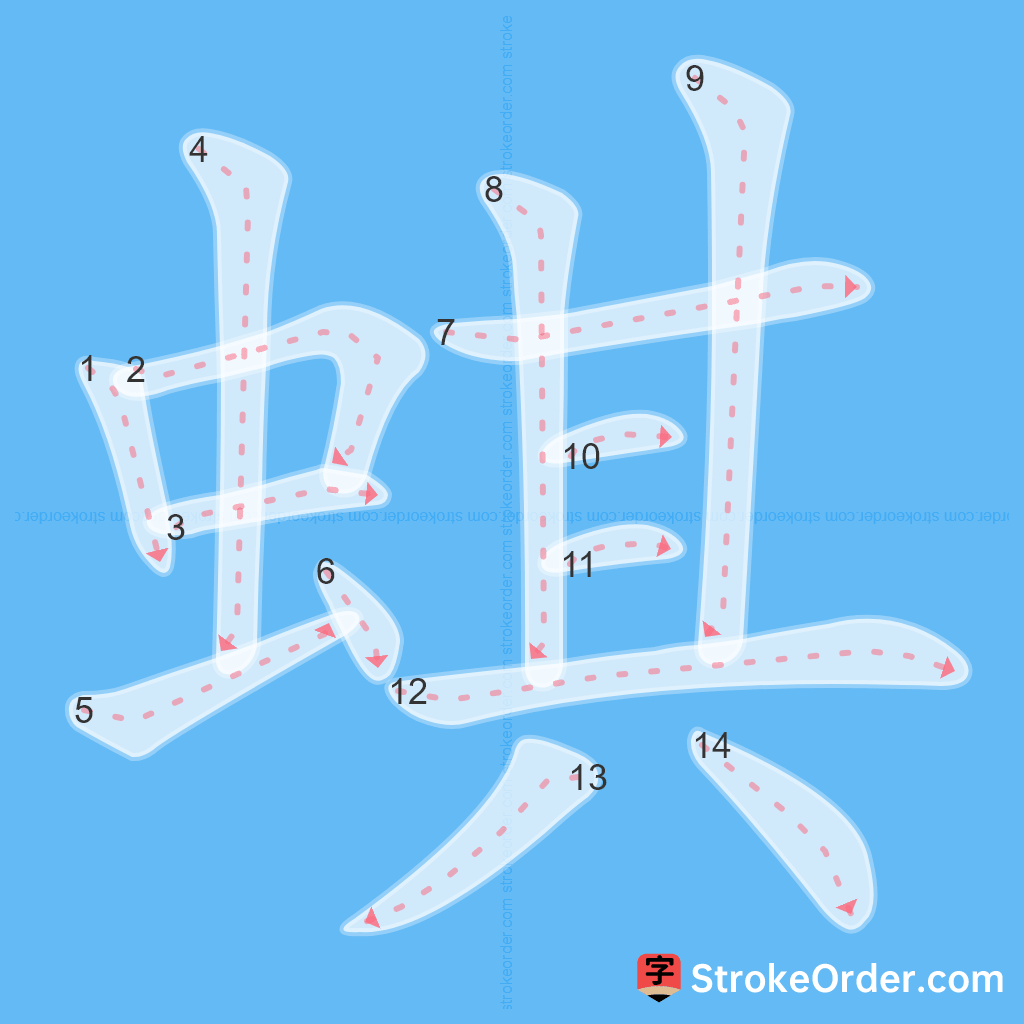 Standard stroke order for the Chinese character 蜞