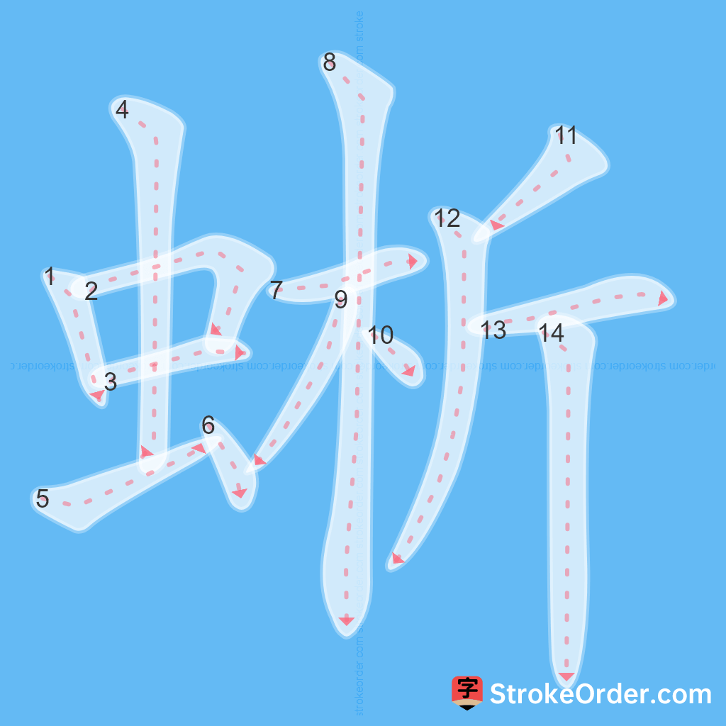 Standard stroke order for the Chinese character 蜥