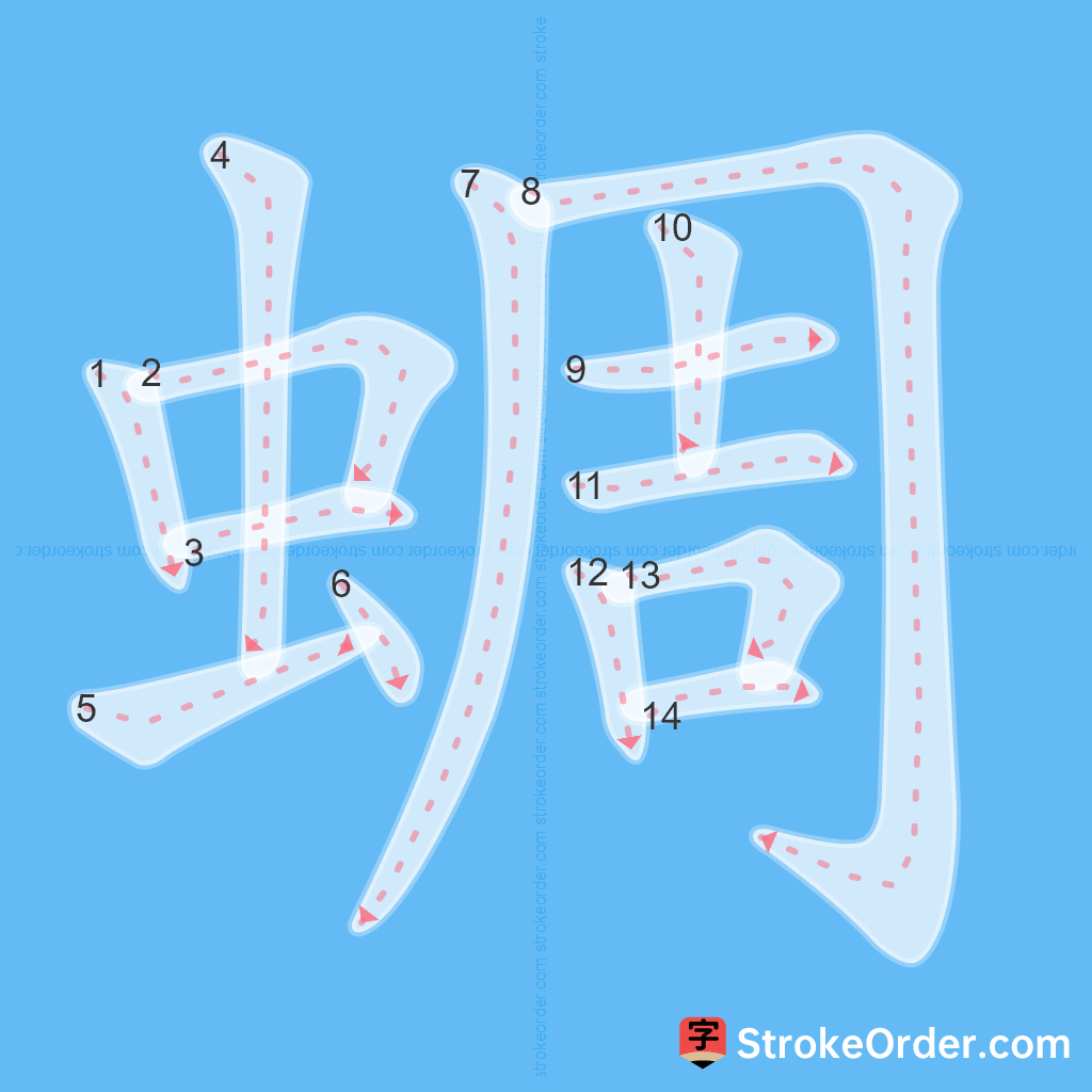 Standard stroke order for the Chinese character 蜩