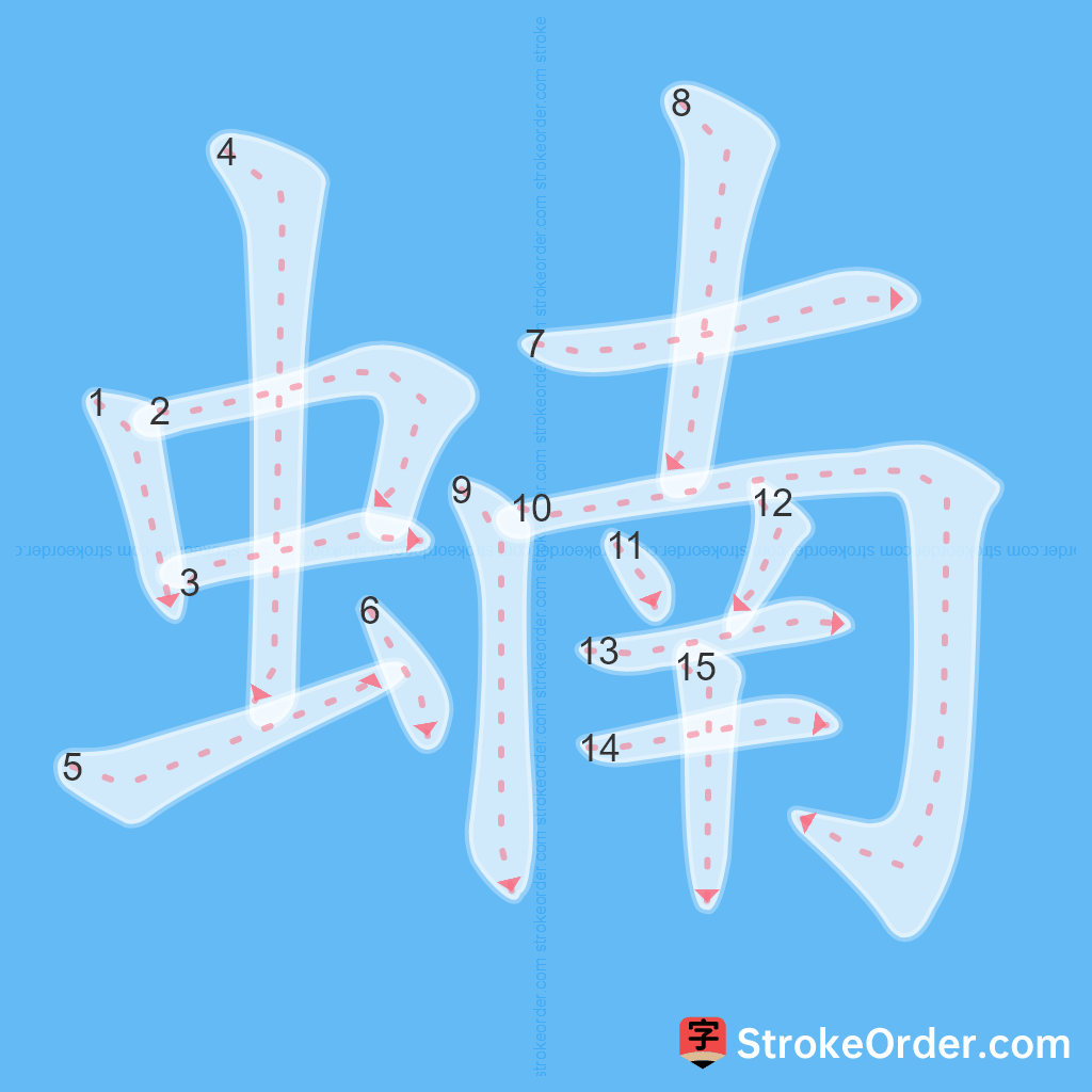 Standard stroke order for the Chinese character 蝻