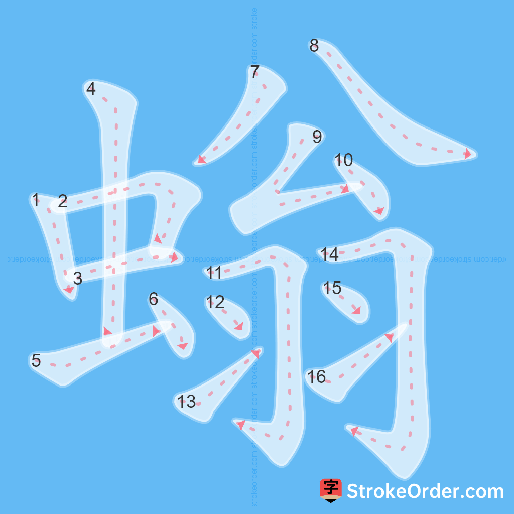 Standard stroke order for the Chinese character 螉