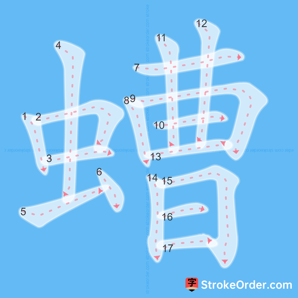 Standard stroke order for the Chinese character 螬