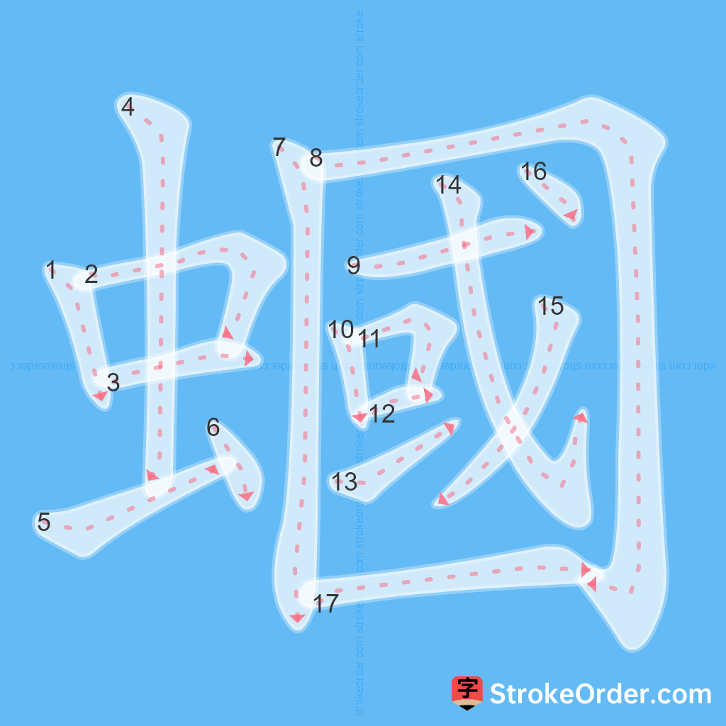 Standard stroke order for the Chinese character 蟈