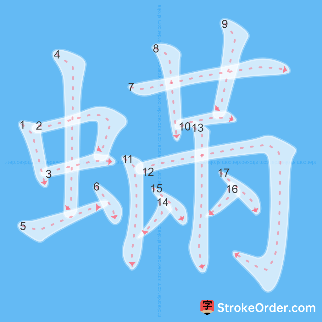 Standard stroke order for the Chinese character 蟎