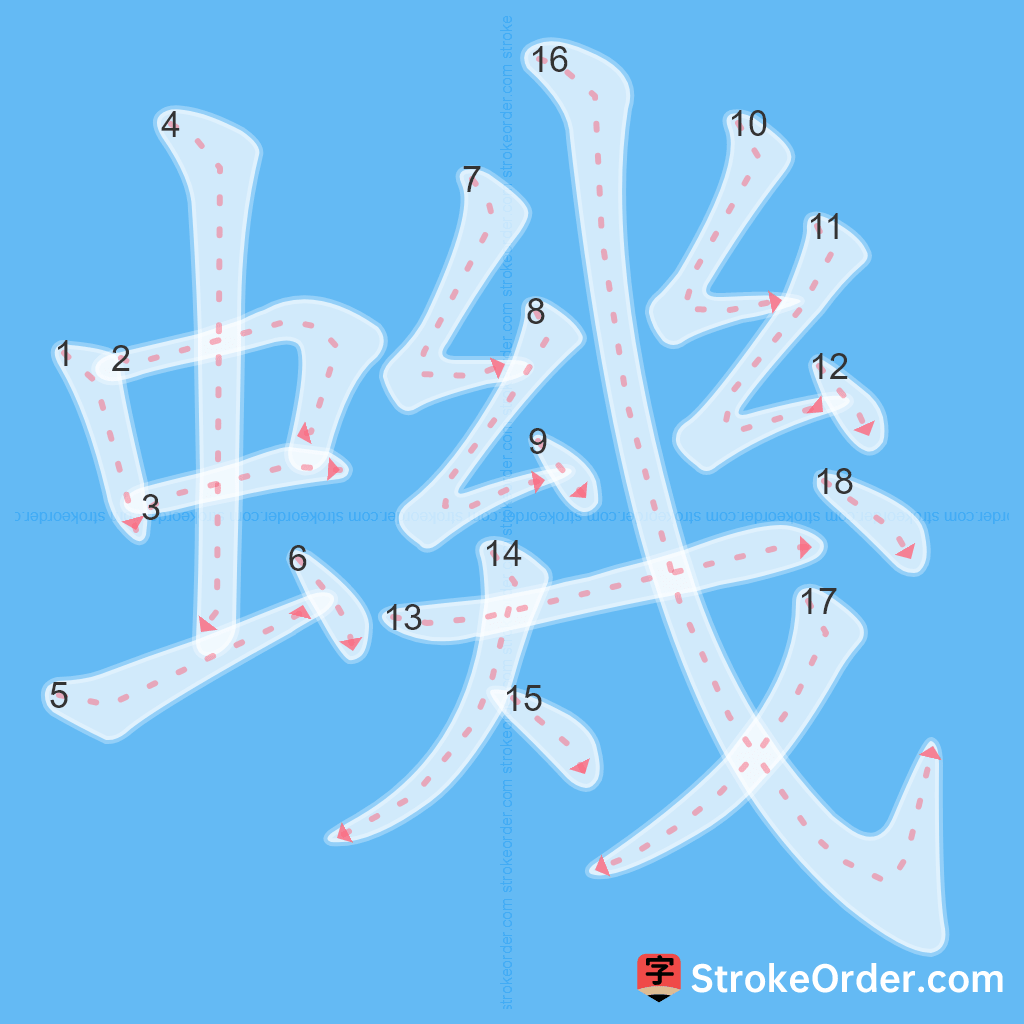 Standard stroke order for the Chinese character 蟣