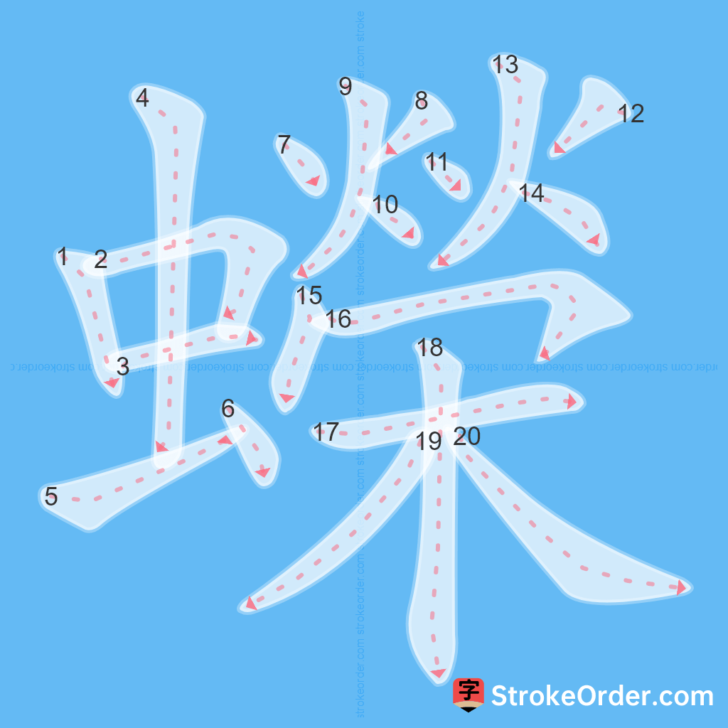 Standard stroke order for the Chinese character 蠑
