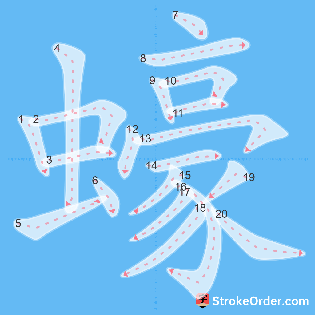 Standard stroke order for the Chinese character 蠔