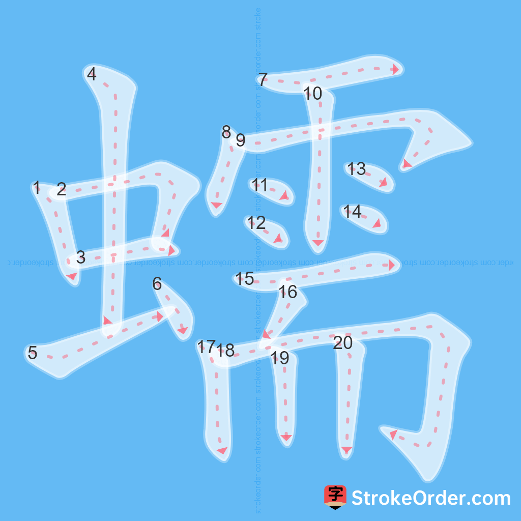 Standard stroke order for the Chinese character 蠕