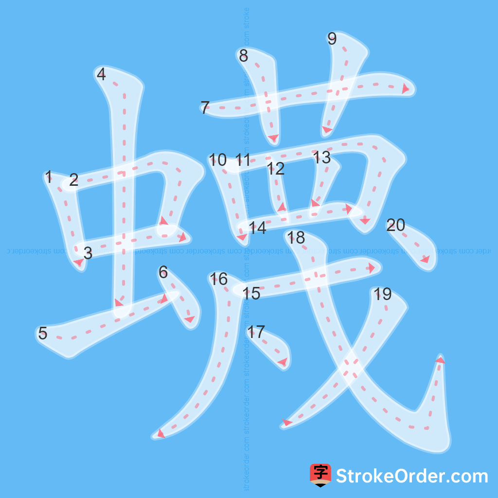 Standard stroke order for the Chinese character 蠛