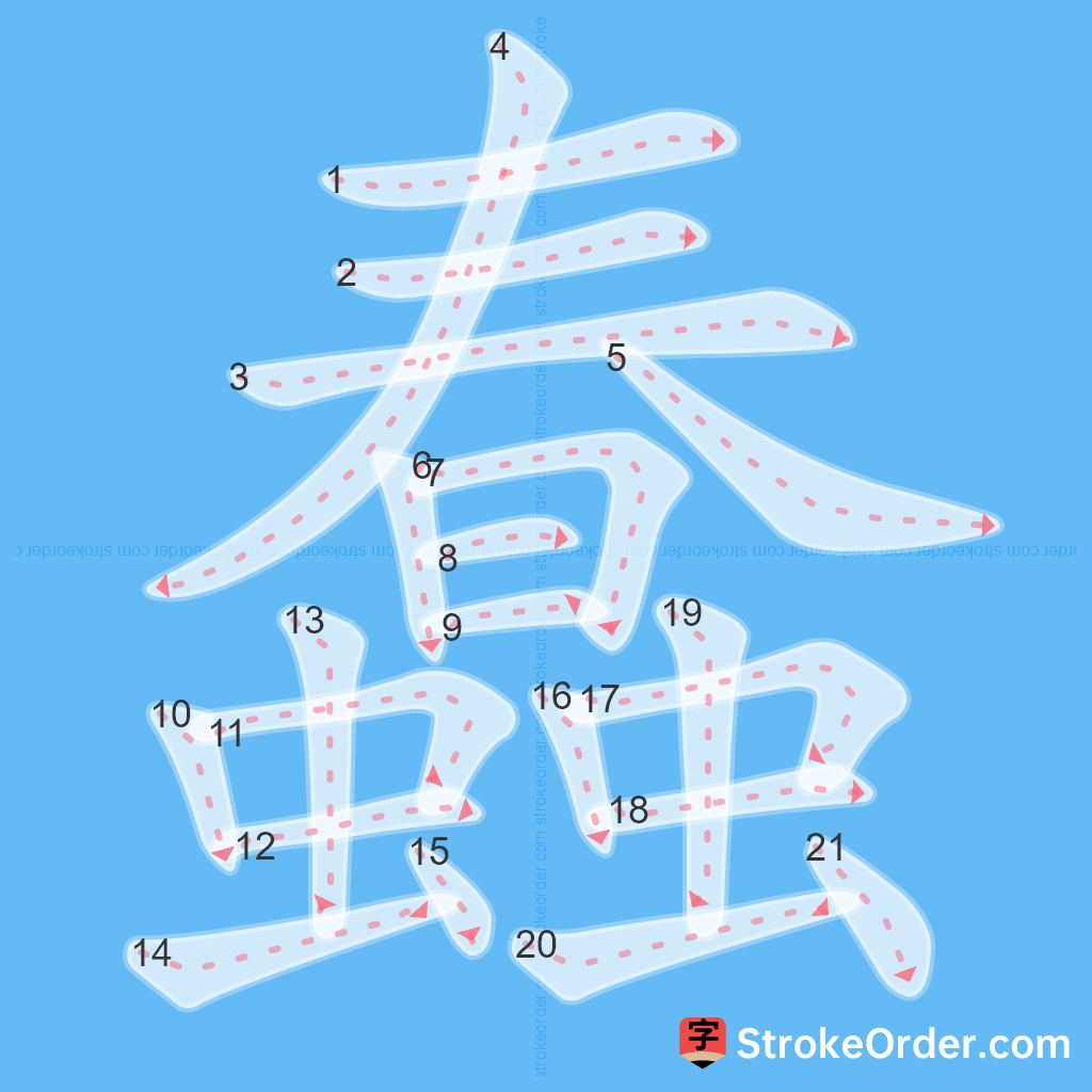 Standard stroke order for the Chinese character 蠢