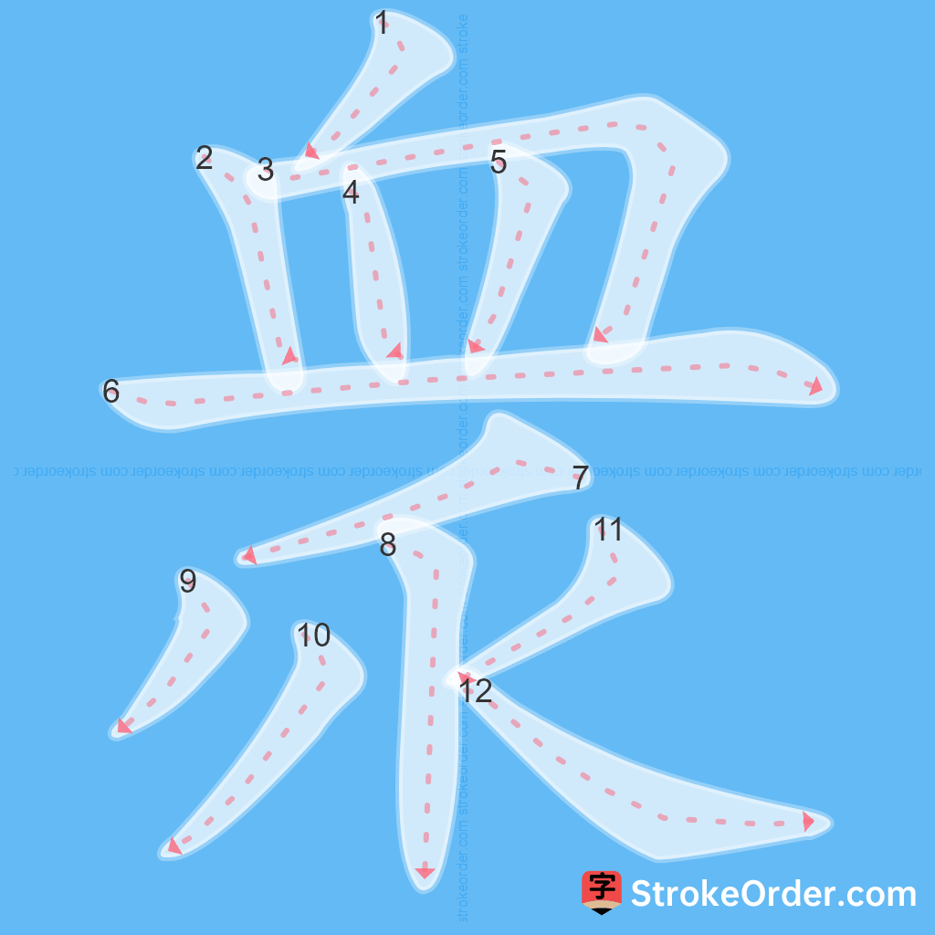 Standard stroke order for the Chinese character 衆