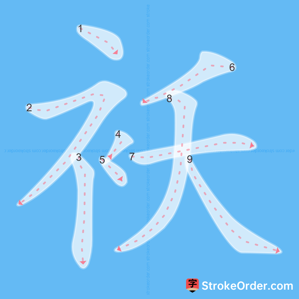 Standard stroke order for the Chinese character 袄