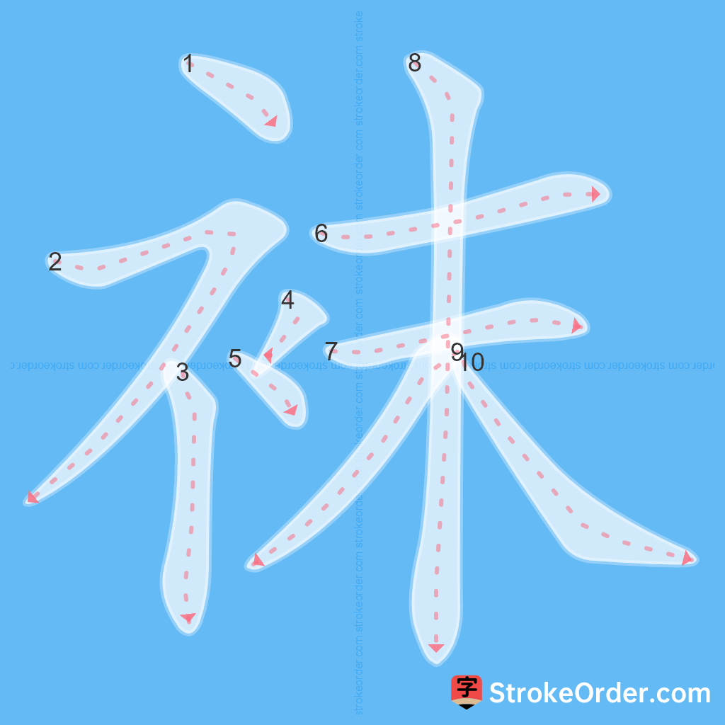 Standard stroke order for the Chinese character 袜