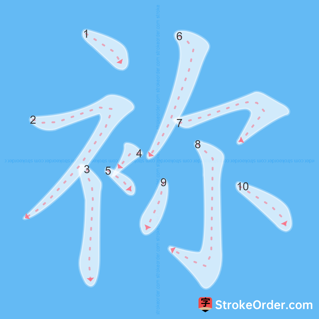 Standard stroke order for the Chinese character 袮