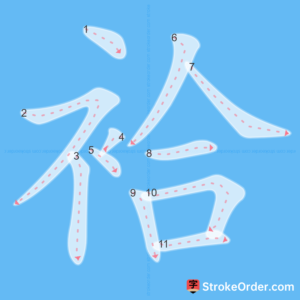 Standard stroke order for the Chinese character 袷