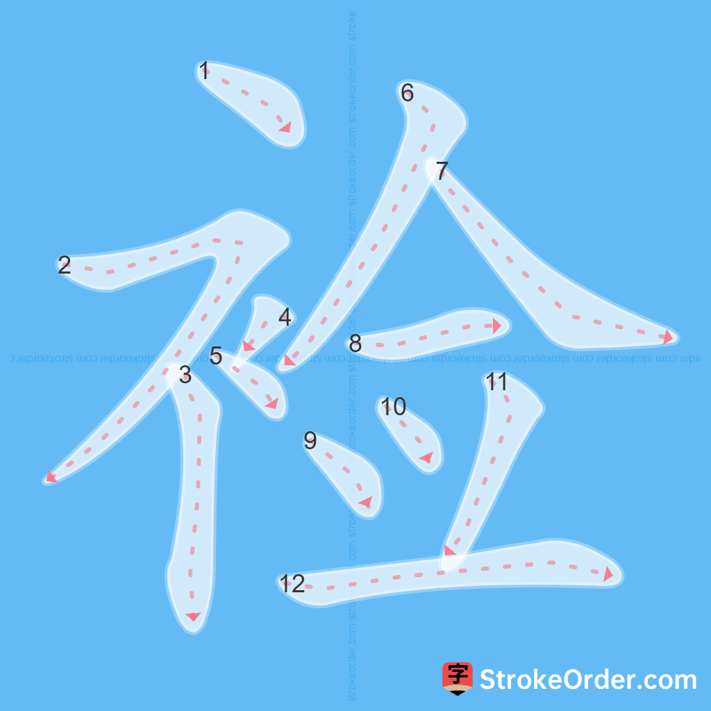 Standard stroke order for the Chinese character 裣