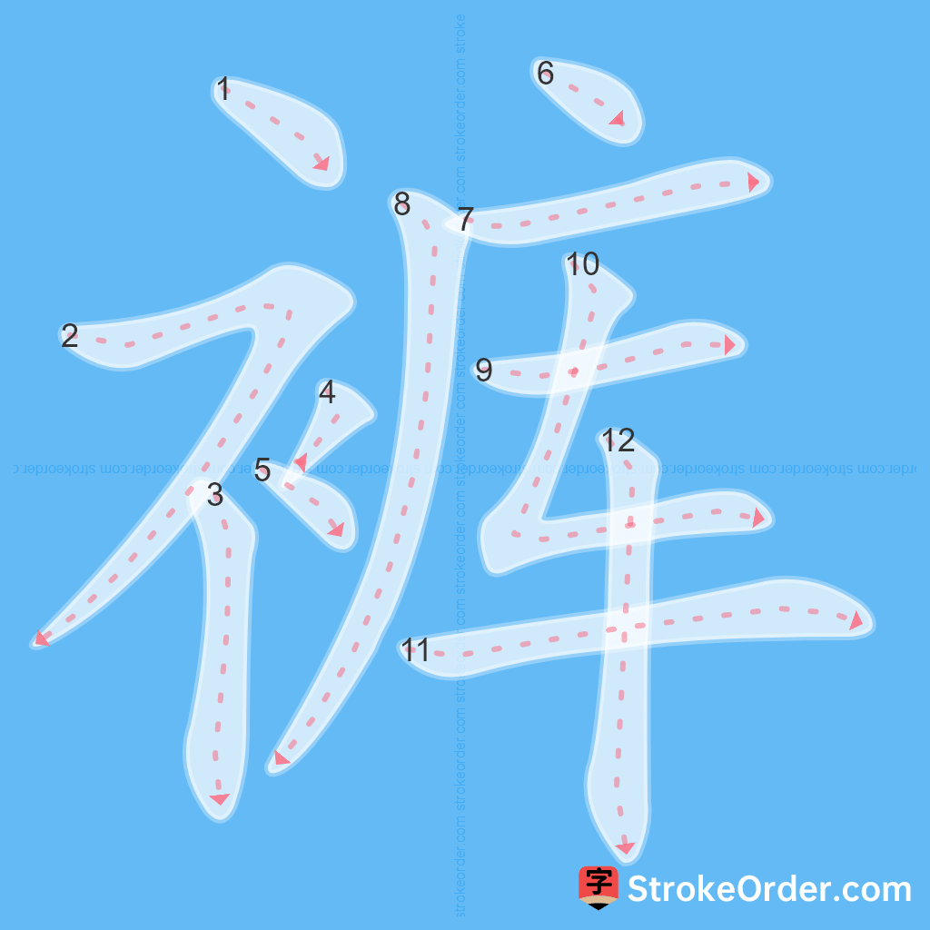 Standard stroke order for the Chinese character 裤
