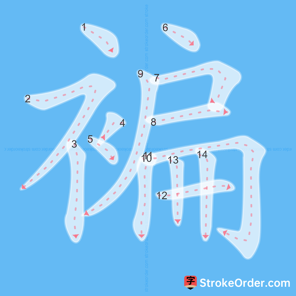 Standard stroke order for the Chinese character 褊