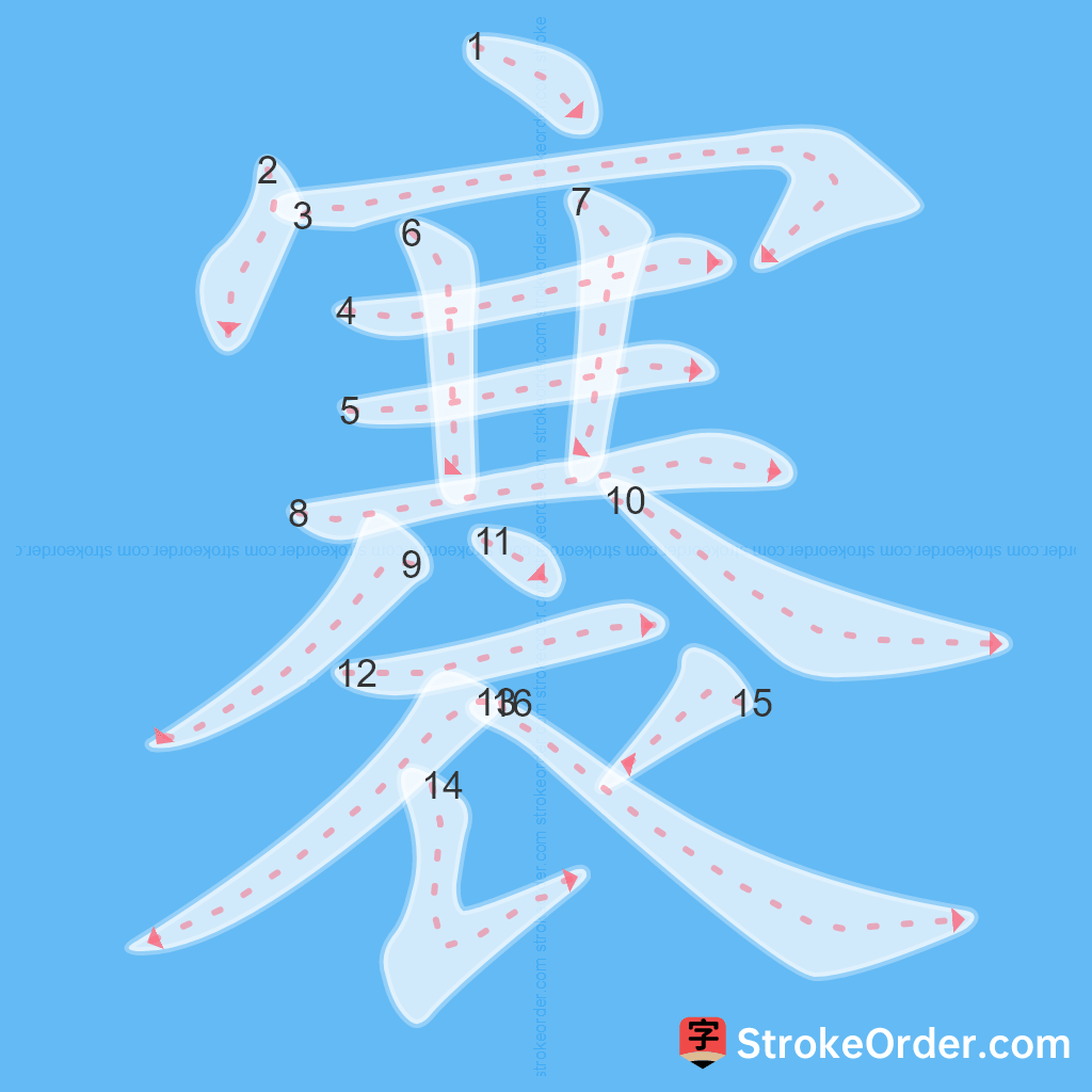 Standard stroke order for the Chinese character 褰