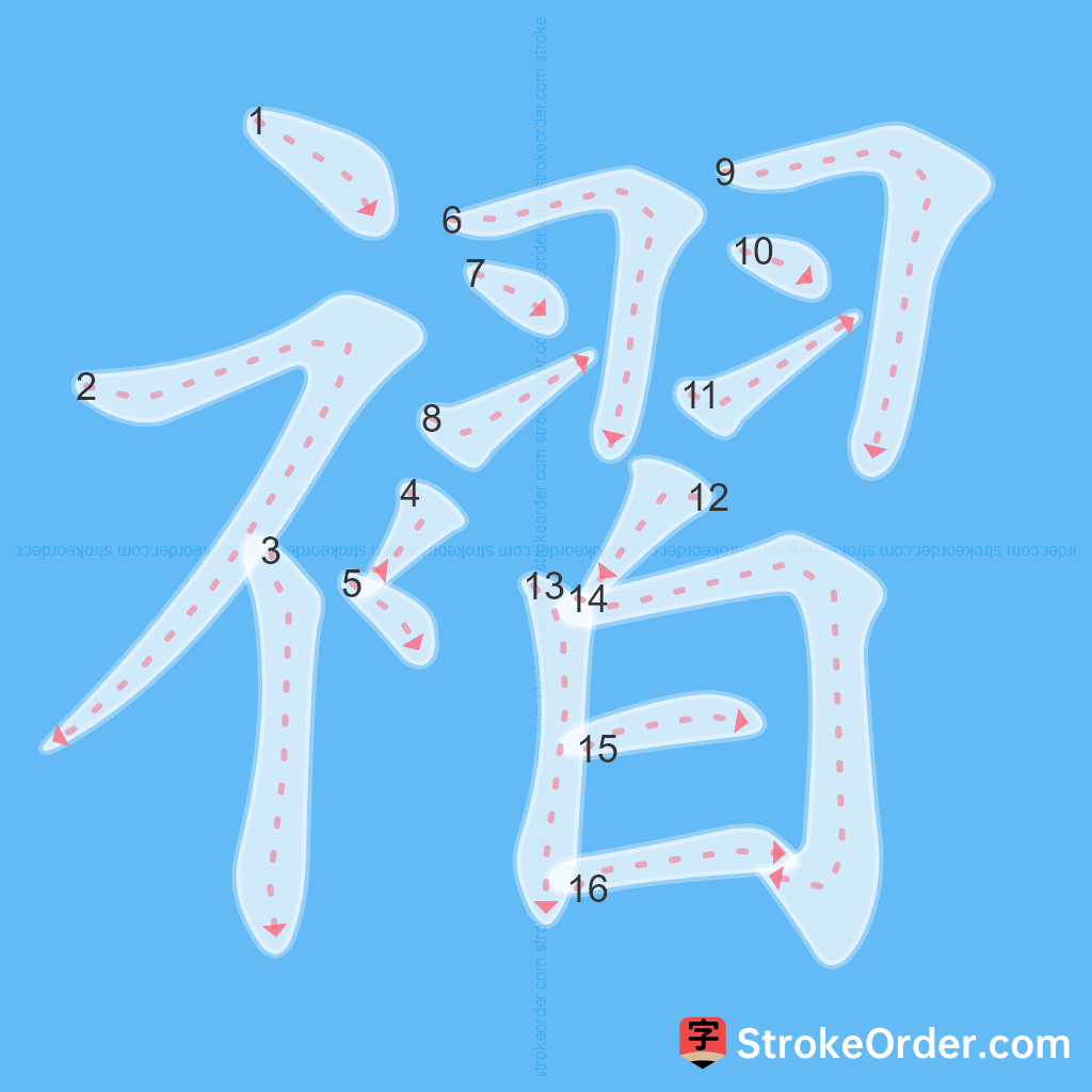 Standard stroke order for the Chinese character 褶