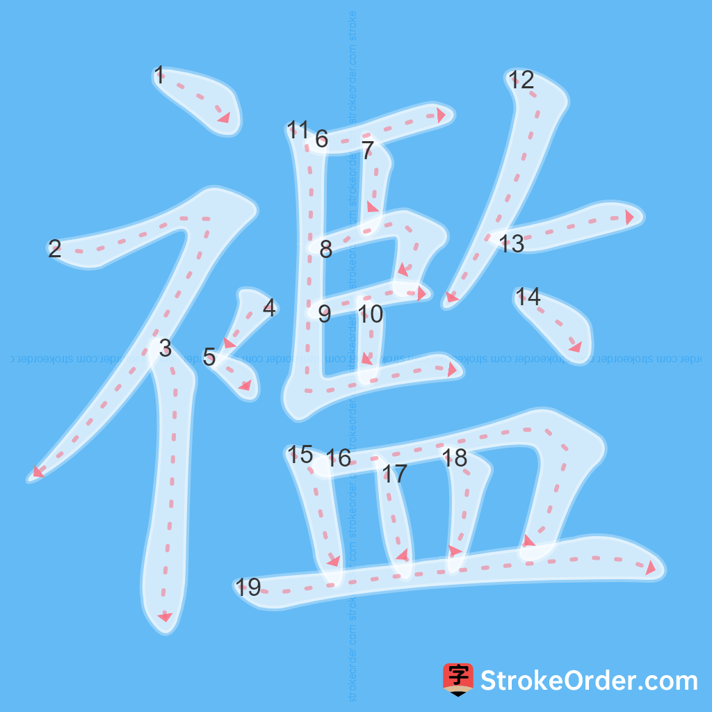 Standard stroke order for the Chinese character 襤