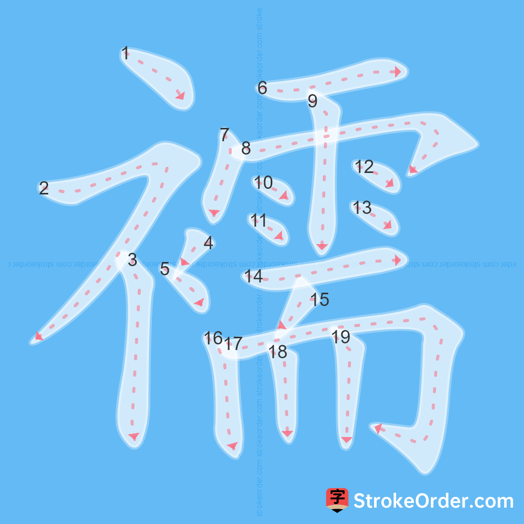 Standard stroke order for the Chinese character 襦