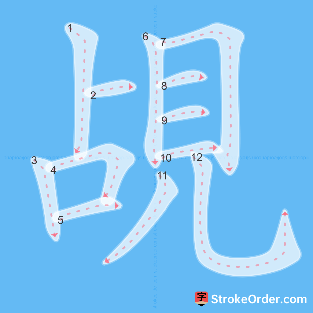 Standard stroke order for the Chinese character 覘