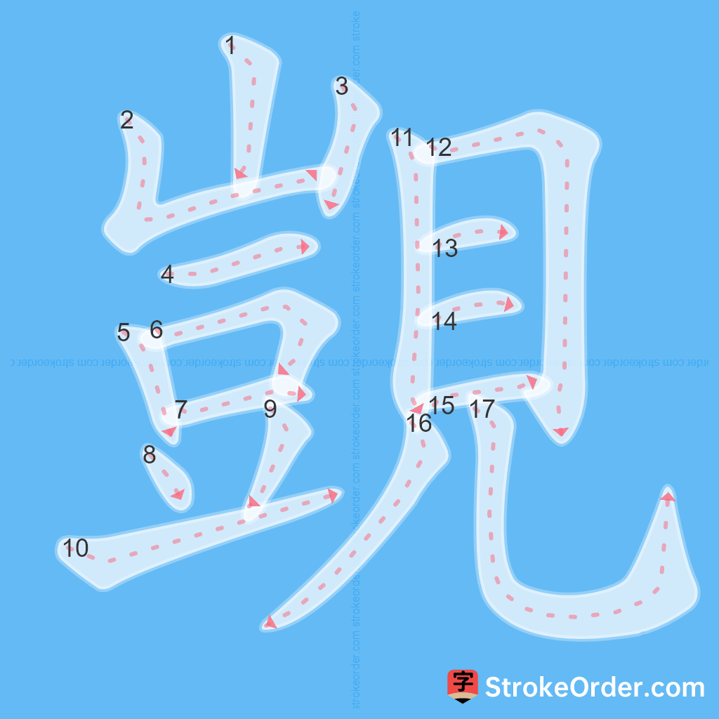 Standard stroke order for the Chinese character 覬