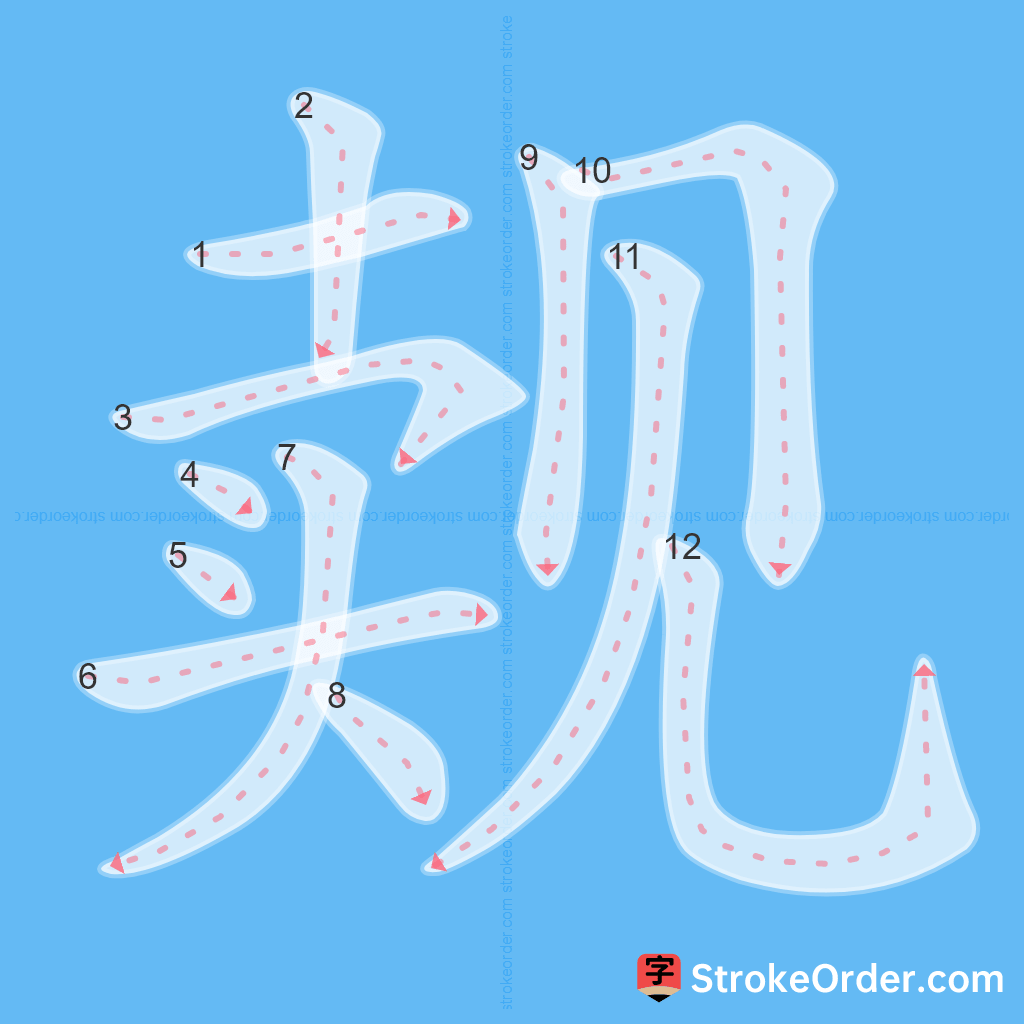 Standard stroke order for the Chinese character 觌