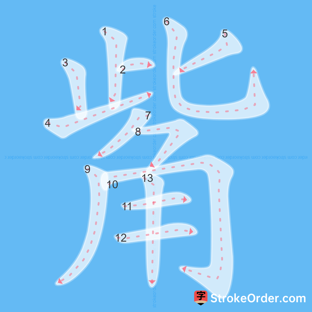 Standard stroke order for the Chinese character 觜