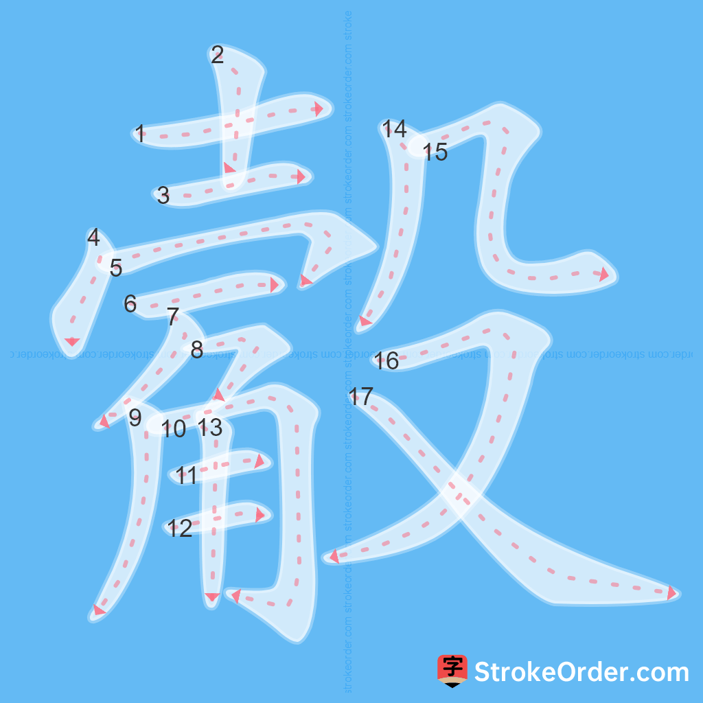 Standard stroke order for the Chinese character 觳