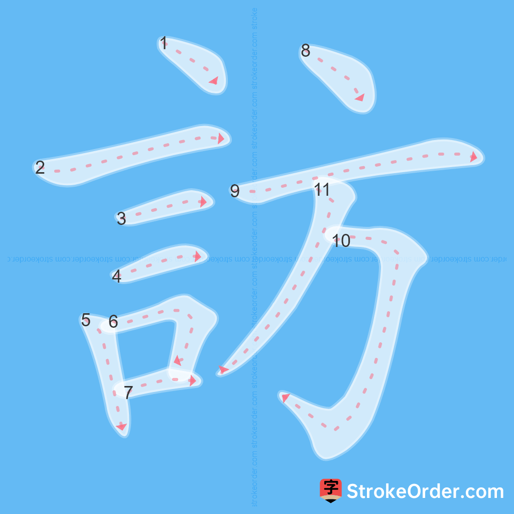 Standard stroke order for the Chinese character 訪