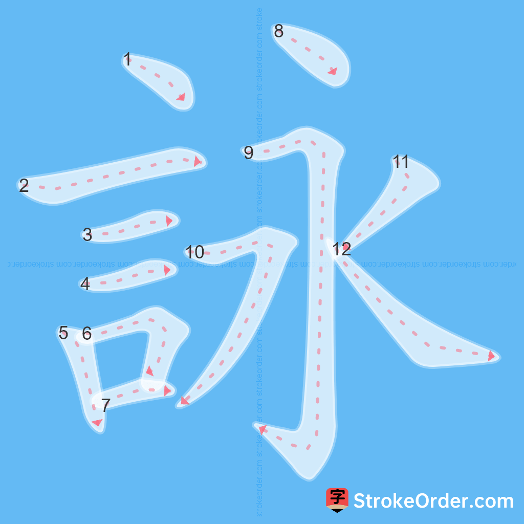 Standard stroke order for the Chinese character 詠