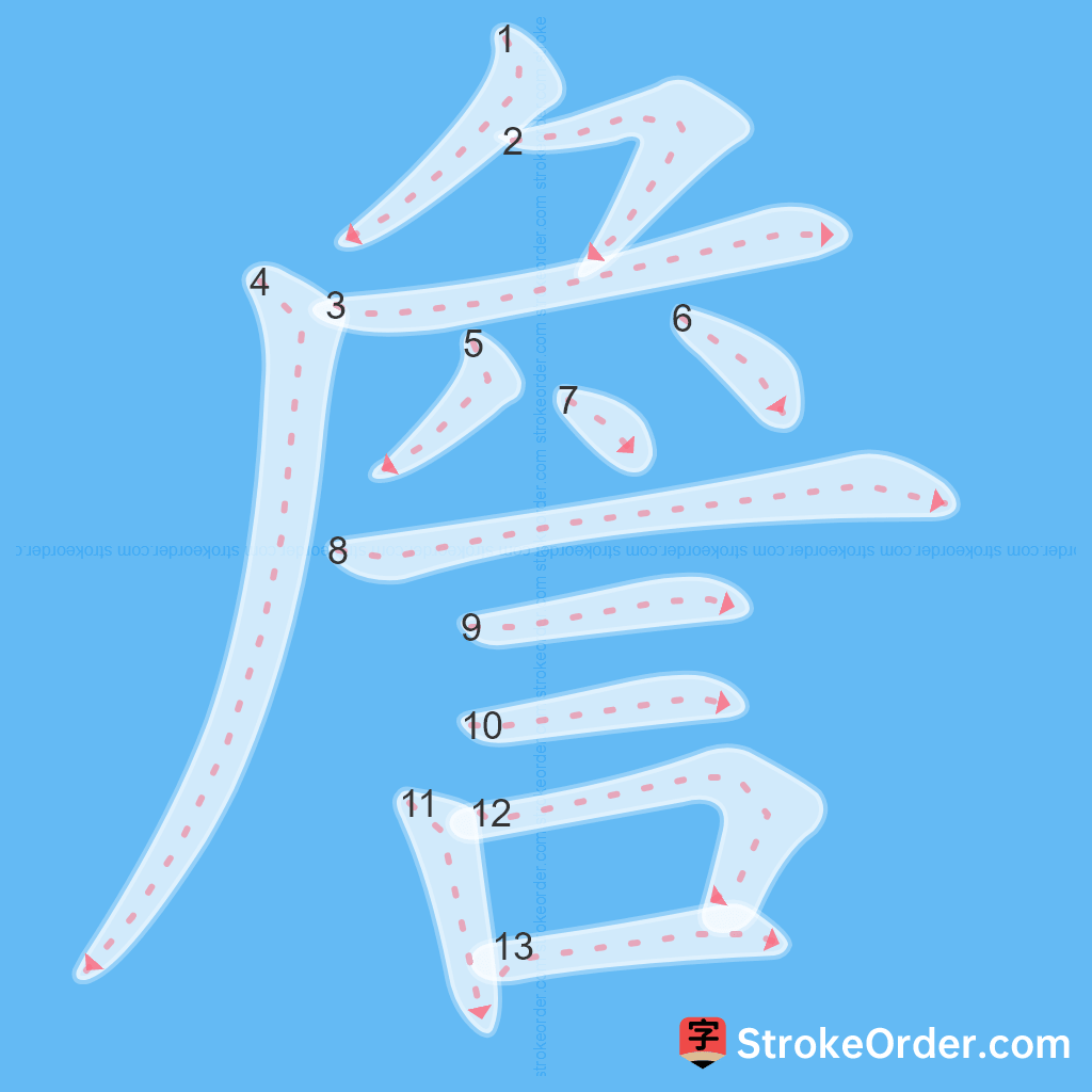 Standard stroke order for the Chinese character 詹