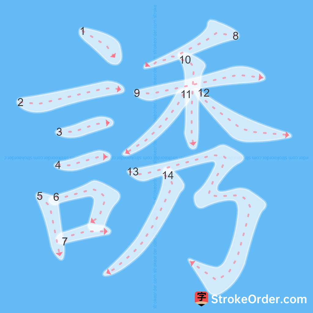 Standard stroke order for the Chinese character 誘