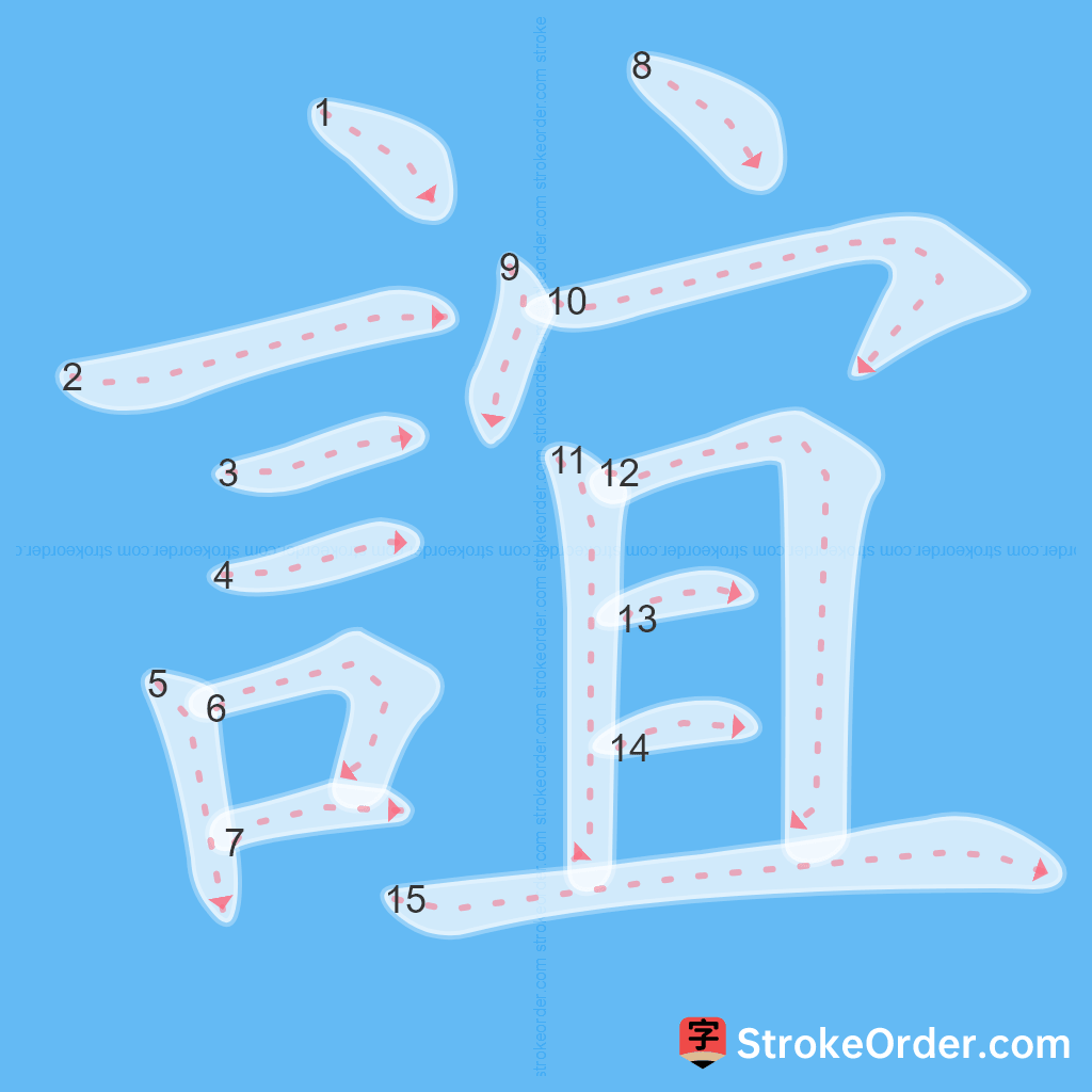 Standard stroke order for the Chinese character 誼