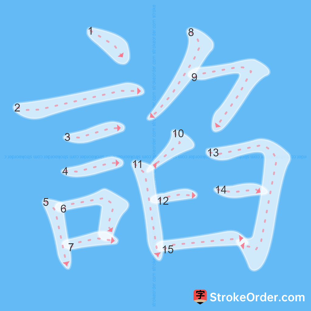 Standard stroke order for the Chinese character 諂