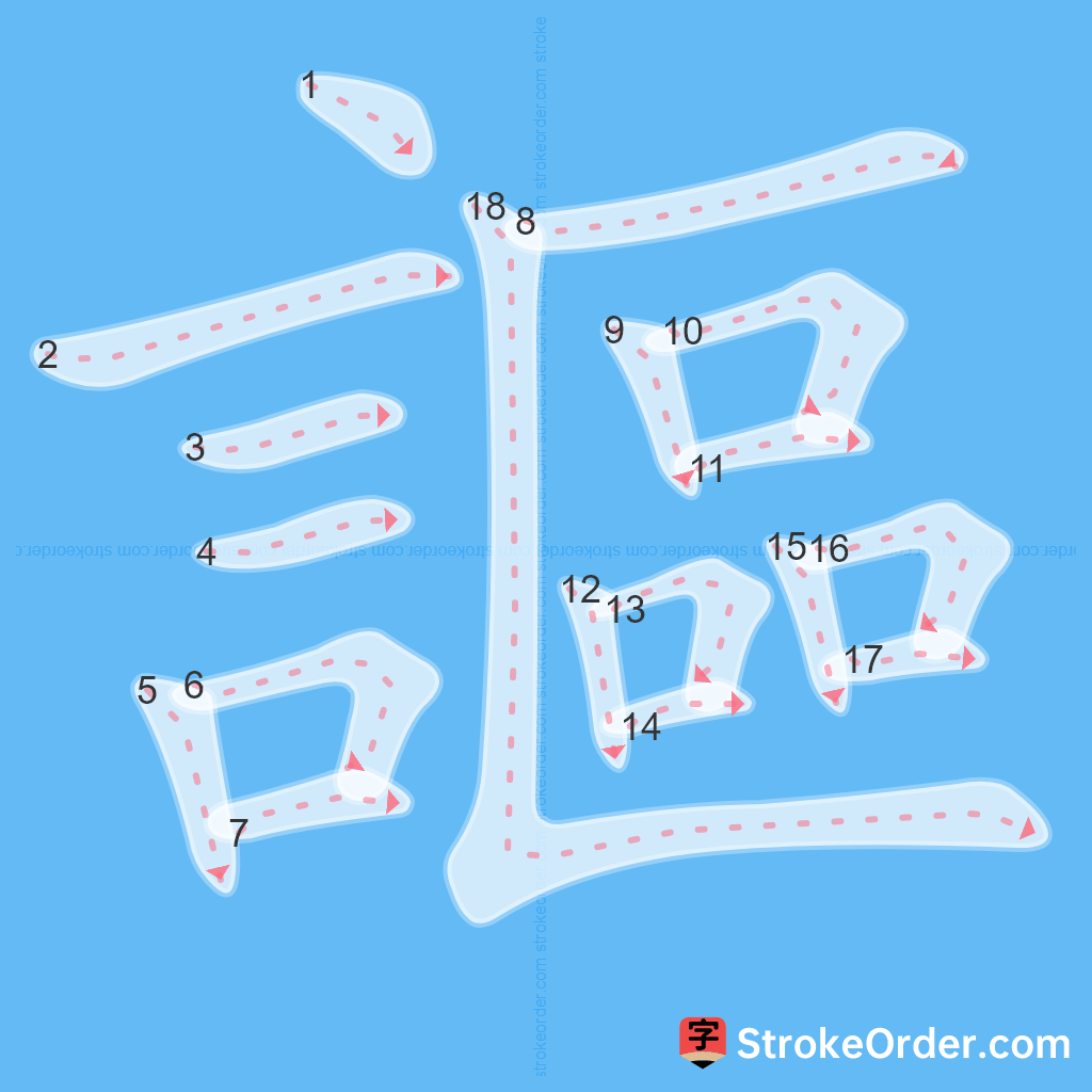 Standard stroke order for the Chinese character 謳