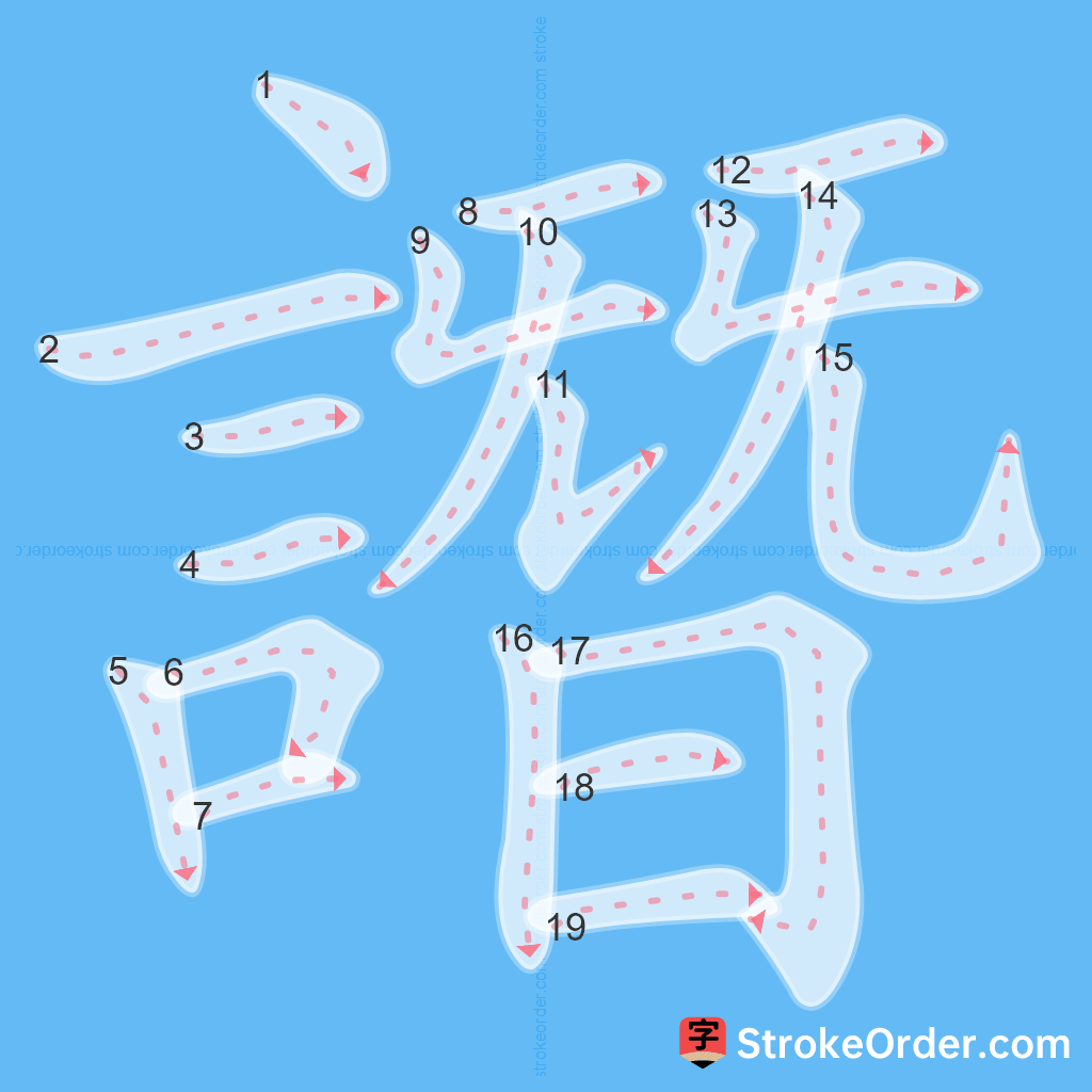 Standard stroke order for the Chinese character 譖