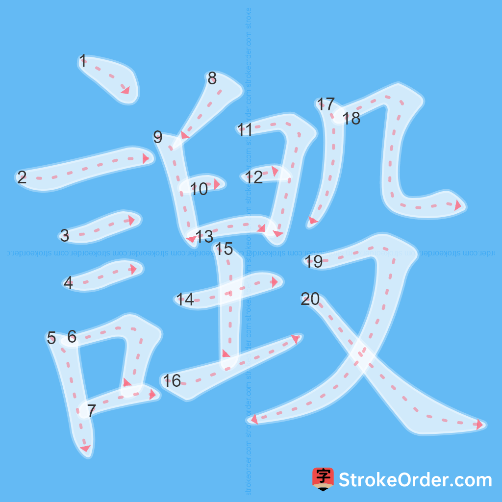 Standard stroke order for the Chinese character 譭
